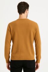 Bisiklet Yaka Pamuk Uzun Kollu  Erkek Triko Rahat Günlük Kombinlere Uygun Kazak 3912 TABA