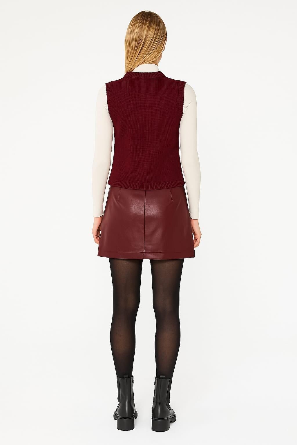 Mixray Bayan Örgü Yelek Altın Renkli Yıldız Formunda Düğmeler Örgü Dokumalı Rahat Kesim