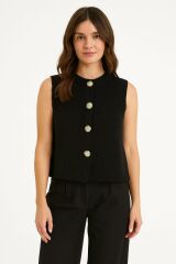 Mixray Bayan Örgü Yelek Altın Renkli Yıldız Formunda Düğmeler Örgü Dokumalı Rahat Kesim