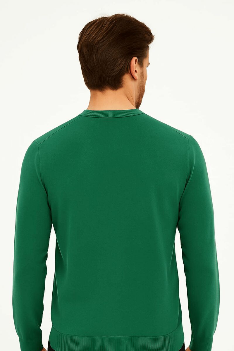 Bisiklet Yaka Pamuk Uzun Kollu  Erkek Triko Rahat Günlük Kombinlere Uygun Kazak 3912 YEŞİL