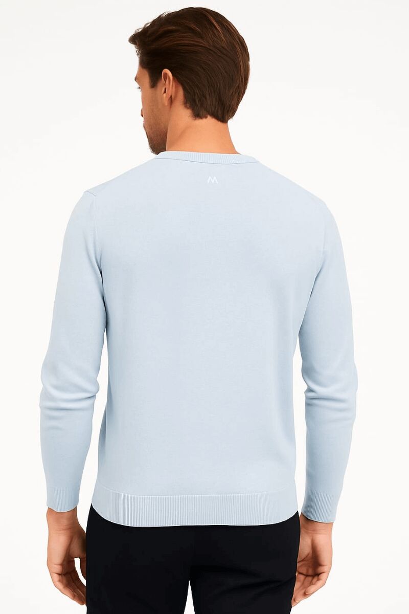 Bisiklet Yaka Pamuk Uzun Kollu  Erkek Triko Rahat Günlük Kombinlere Uygun Kazak 3912 MAVİ