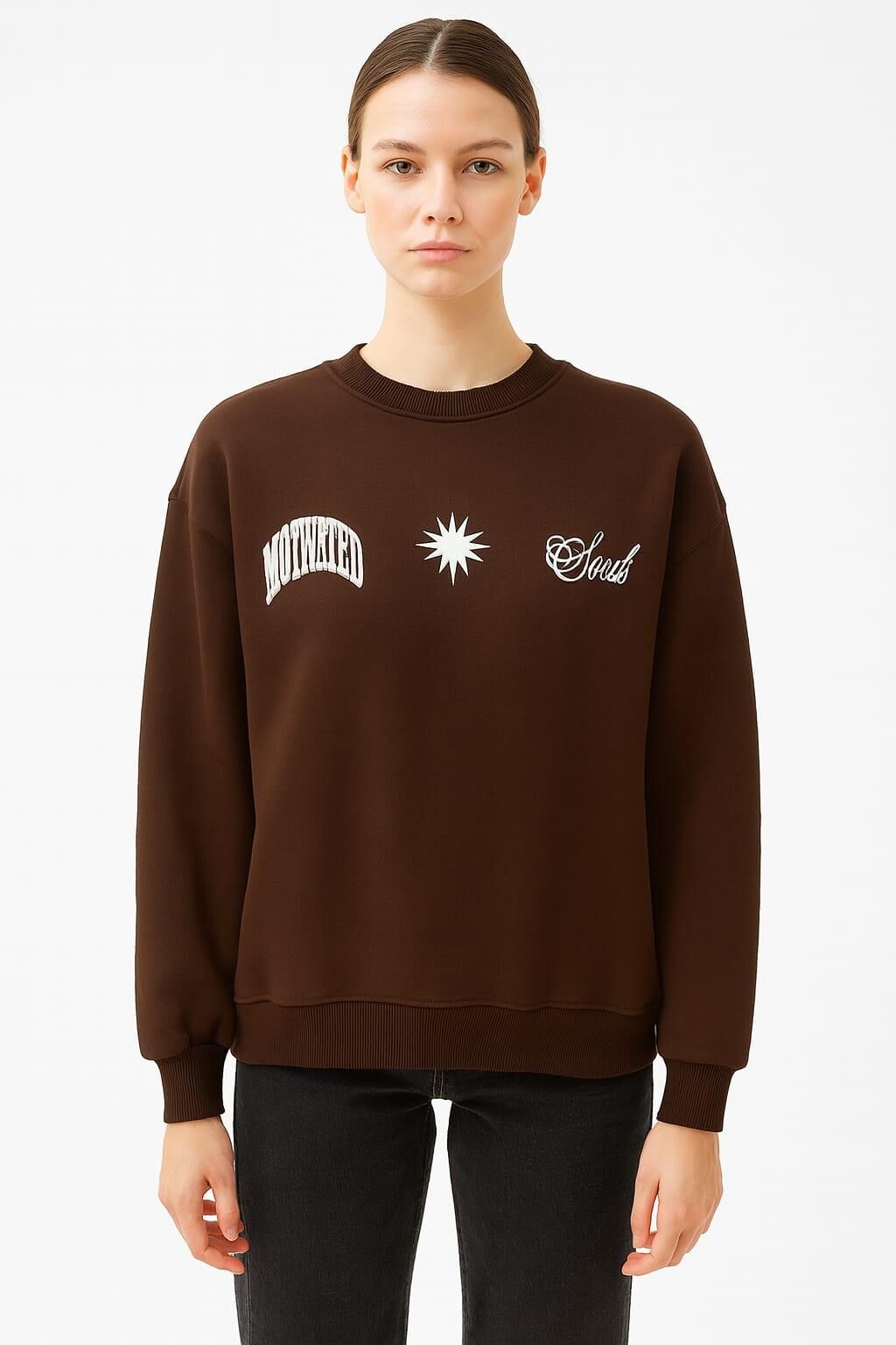 Güneş Baskılı Bisiklet Yaka Üç İplik Sweat