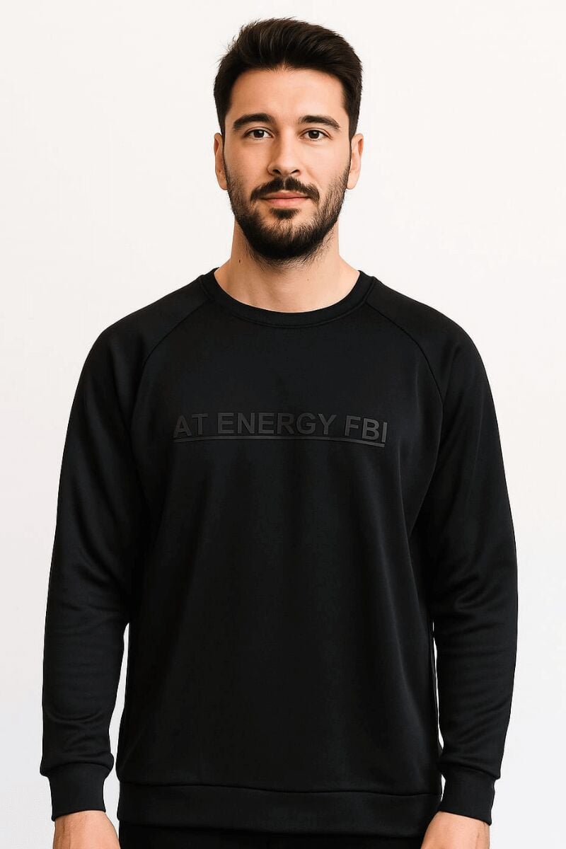 Erkek Baskılı Sweatshirt Bisiklet Yaka Uzun Kollu Raglan Kol Pamuk Karışımlı Regular Fit Rahat Günlük Sweat 95154 SİYAH