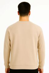 Erkek Baskılı Sweatshirt Bisiklet Yaka Uzun Kollu Raglan Kol Pamuk Karışımlı Regular Fit Rahat Günlük Sweat 95154 EKRU