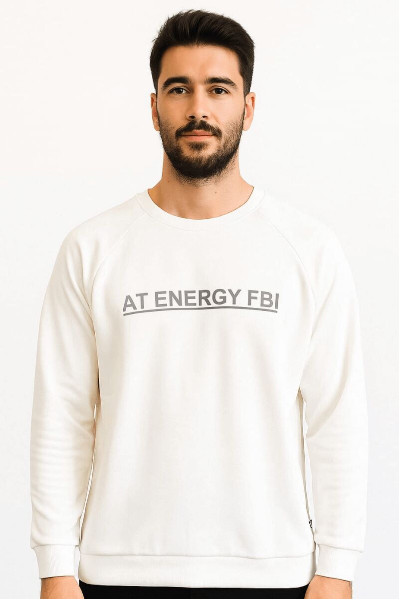 Erkek Baskılı Sweatshirt Bisiklet Yaka Uzun Kollu Raglan Kol Pamuk Karışımlı Regular Fit Rahat Günlük Sweat 95154 BEYAZ