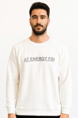 Erkek Baskılı Sweatshirt Bisiklet Yaka Uzun Kollu Raglan Kol Pamuk Karışımlı Regular Fit Rahat Günlük Sweat 95154 BEYAZ