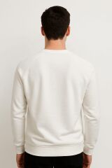 Erkek Baskılı Sweatshirt Bisiklet Yaka Uzun Kollu Raglan Kol Pamuk Karışımlı Regular Fit Rahat Günlük Sweat 95154 BEYAZ