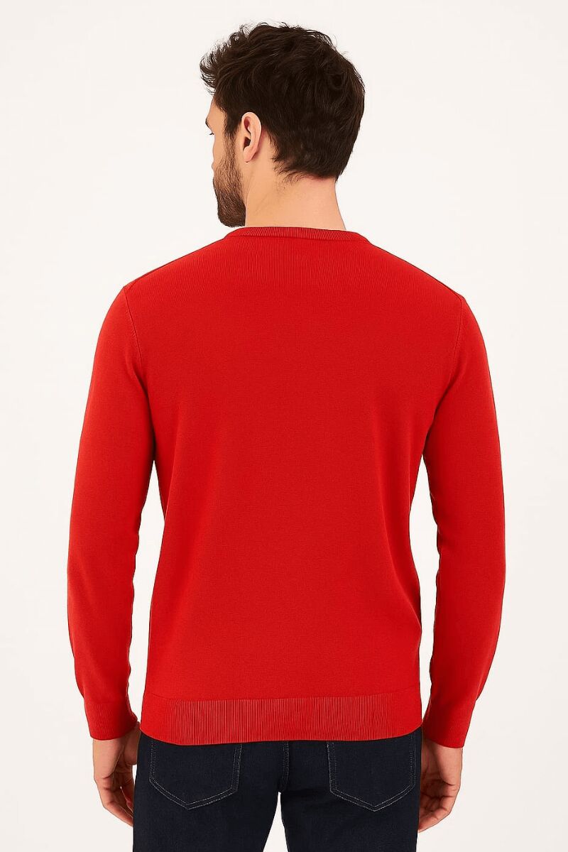 Bisiklet Yaka Pamuk Uzun Kollu  Erkek Triko Rahat Günlük Kombinlere Uygun Kazak 3912 KIRMIZI