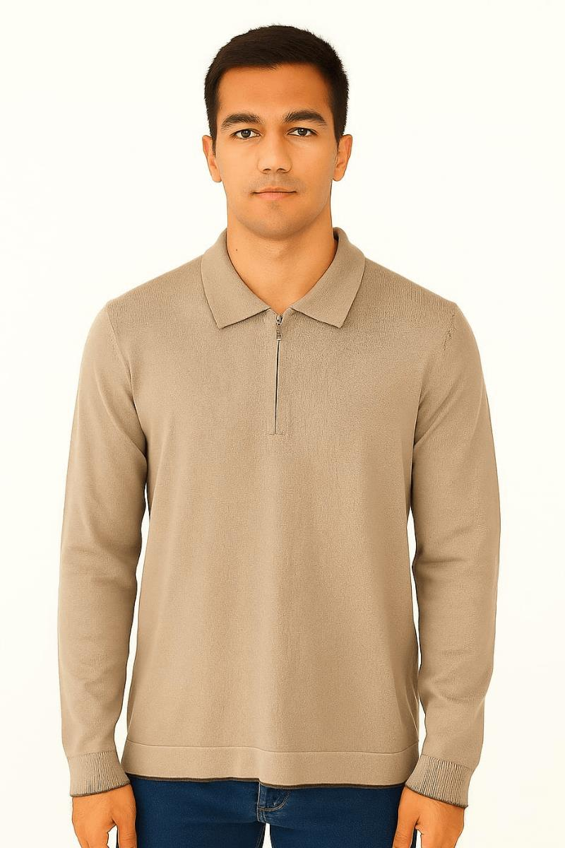 Uzun Kollu Polo Yakalı Yarım Fermuarlı Viscon Karışımlı Erkek Triko Kazak 489