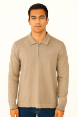 Uzun Kollu Polo Yakalı Yarım Fermuarlı Viscon Karışımlı Erkek Triko Kazak 489