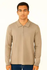 Uzun Kollu Polo Yakalı Yarım Fermuarlı Viscon Karışımlı Erkek Triko Kazak 489