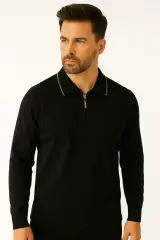 Uzun Kollu Polo Yakalı Yarım Fermuarlı Viscon Karışımlı Erkek Triko Kazak 489