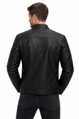 Erkek Deri Ceket Uzun Kollu – İçi Pamuklu, İç Cepli ve Yandan Cepli Şık & Modern Mont SİYAH