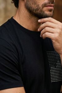 Erkek Basic Bisiklet Yaka Göğüs Baskılı Tişört 4706 SİYAH