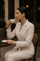 Belden Kuşak Bağlamalı Kadın Astarlı Blazer Ceket Takım 2100