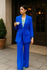 Belden Kuşak Bağlamalı Kadın Astarlı Blazer Ceket Takım 2100
