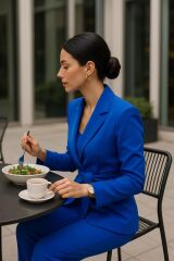 Belden Kuşak Bağlamalı Kadın Astarlı Blazer Ceket Takım 2100