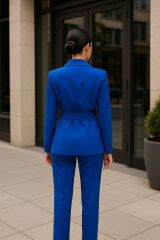 Belden Kuşak Bağlamalı Kadın Astarlı Blazer Ceket Takım 2100