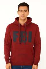 Uzun Kolllu Kapşonlu Baskılı Pamuk Karışımlı Kanguru Cepli Rahat Erkek Sweatshirt 5360