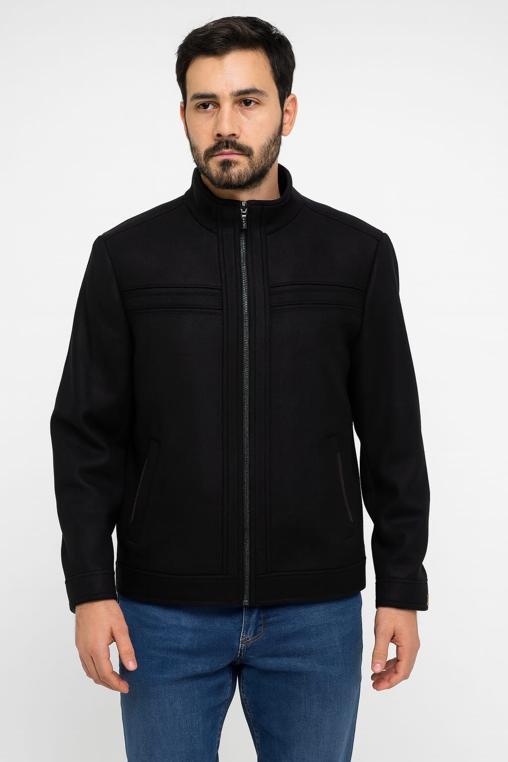 Erkek Uzun Kollu Yandan Cepli Şık ve Rahat  Kısa Ceket Kaşe Kaban  Pamuklu Renkli Astarlı 716 SİYAH