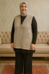 B05852 Düğmeli Yandan Cepli Battal Yelek