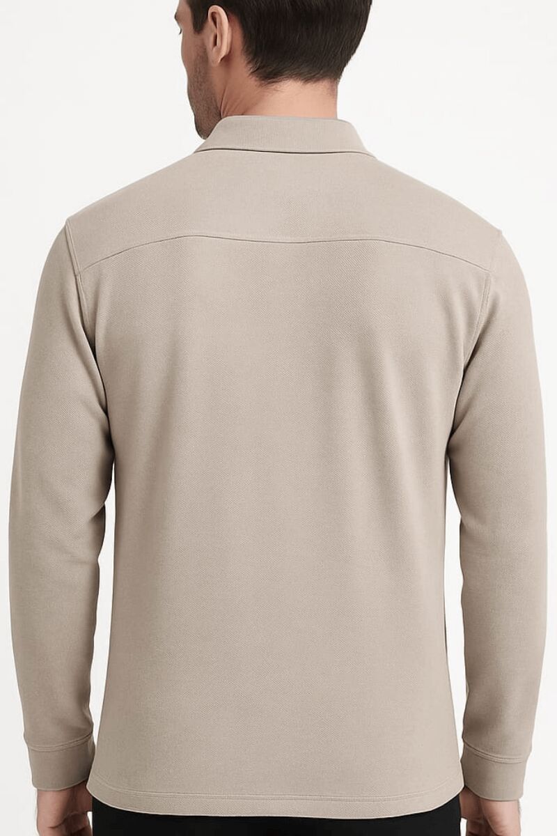 Erkek Klasik Yaka Gömlek Uzun Kollu Kalın Kumaş Düğmeli Rahat Şık Günlük Basic Gömlek BEJ