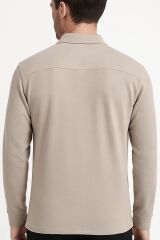 Erkek Klasik Yaka Gömlek Uzun Kollu Kalın Kumaş Düğmeli Rahat Şık Günlük Basic Gömlek BEJ