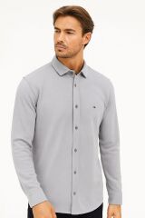 Erkek Klasik Yaka Gömlek Uzun Kollu Kalın Kumaş Düğmeli Rahat Şık Günlük Basic Gömlek GRİ