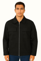 Uzun Kollu Pamuk Karışımlı Yandan Cepli İç Cepli Fermuarlı Polo Yakalı Mevsimlik Mont 94089