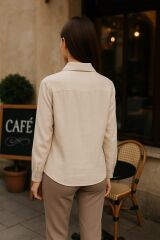 Tünelli Keten Desenli Belden  İp Bağlamalı Gömlek 2039