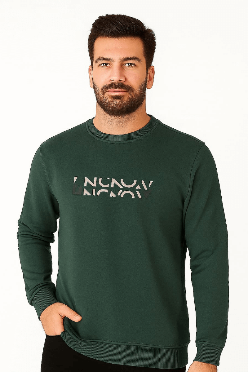 Bisiklet Yaka Pamuklu Yumuşak Dokulu Dayanıklı Kumaş Erkek Sweatshirt HAKİ HAKİ - L