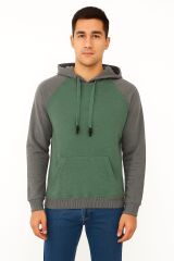 Uzun Kollu Kanguru Cepli Şapkalı Pamuk Karışımlı Regulear Kesim Erkek Sweatshirt 5396