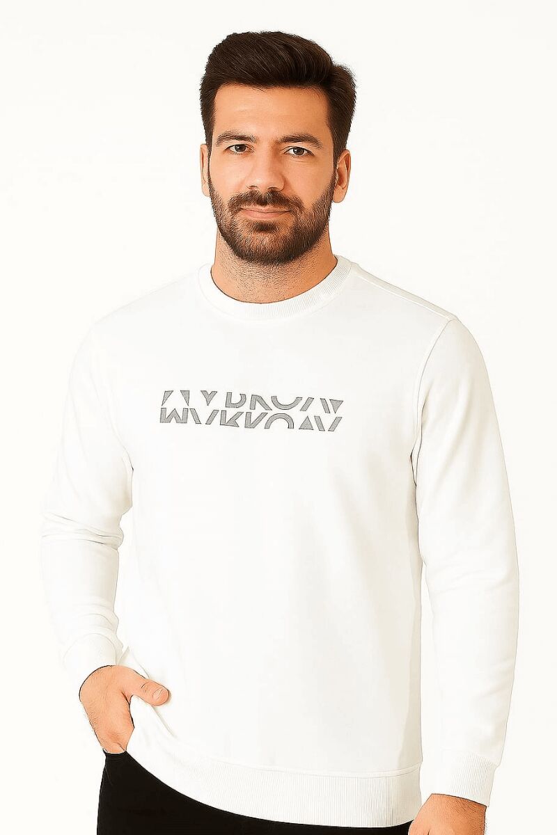 Erkek Sweatshirt Pamuklu Yumuşak Dokulu Dayanıklı Kumaş Modern Şık Rahat Günlük Sweat EKRU