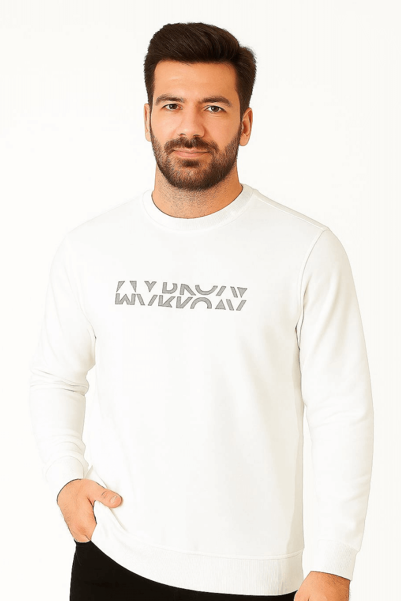 Bisiklet Yaka Pamuklu Yumuşak Dokulu Dayanıklı Kumaş Erkek Sweatshirt EKRU