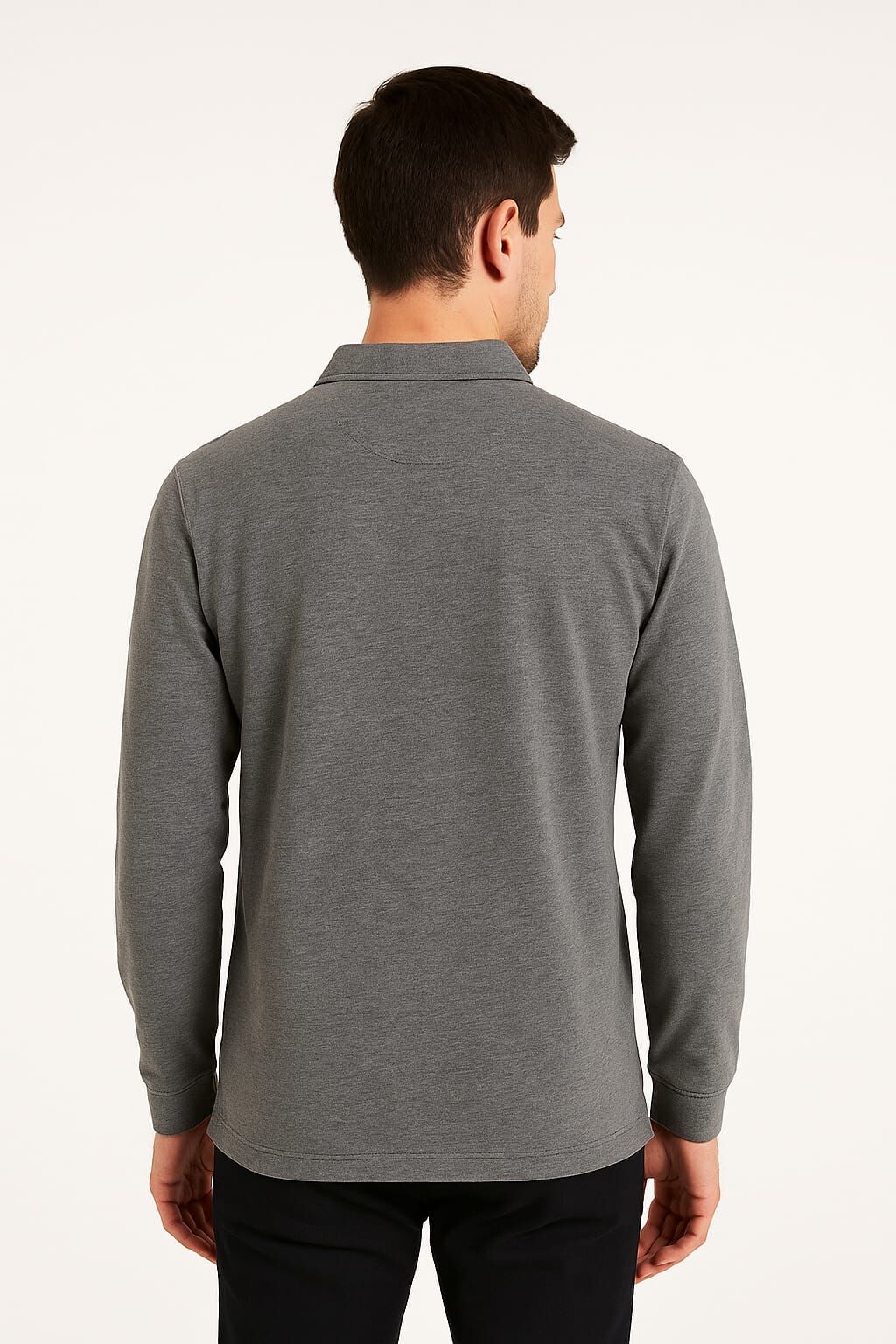 Erkek Polo Yaka Triko Kazak Yarım Düğmeli Uzun Kollu Selanik Kumaş Pamuk Karışımlı Rahat Şık Günlük Kazak 625 GRİ