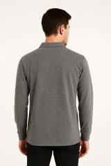 Erkek Polo Yaka Triko Kazak Yarım Düğmeli Uzun Kollu Selanik Kumaş Pamuk Karışımlı Rahat Şık Günlük Kazak 625 GRİ