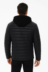 Uzun Kollu Yandan Cepli Sıcak Tutan İç Cepli  Su ve Rüzgar Geçirmez Erkek Deri  Kapşonlu Kışlık Şişme Mont Şapkası Çıkarılır ve Takılır