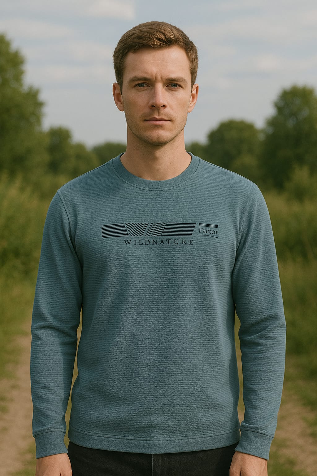 Bisiklet Yaka Uzun Kollu Regular Erkek Baskılı Sweatshirt PETROL