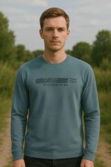Erkek Baskılı Sweatshirt Bisiklet Yaka Uzun Kollu Regular Fit Rahat Şık Günlük Sweat PETROL