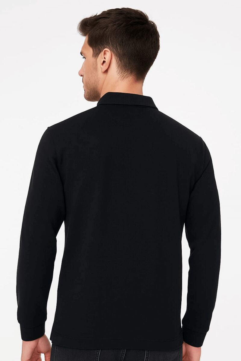 Erkek Polo Yaka Triko Kazak Yarım Düğmeli Uzun Kollu Selanik Kumaş Pamuk Karışımlı Rahat Şık Günlük Kazak 625 LACİVERT