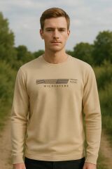 Erkek Baskılı Sweatshirt Bisiklet Yaka Uzun Kollu Regular Fit Rahat Şık Günlük Sweat BEJ