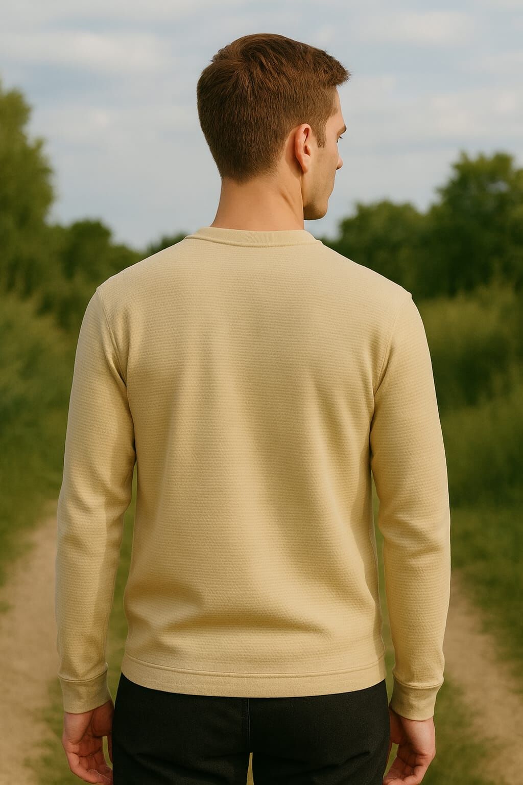 Erkek Baskılı Sweatshirt Bisiklet Yaka Uzun Kollu Regular Fit Rahat Şık Günlük Sweat BEJ