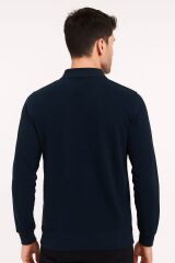 Erkek Polo Yaka Triko Kazak Yarım Düğmeli Uzun Kollu Selanik Kumaş Pamuk Karışımlı Rahat Şık Günlük Kazak 625 SİYAH