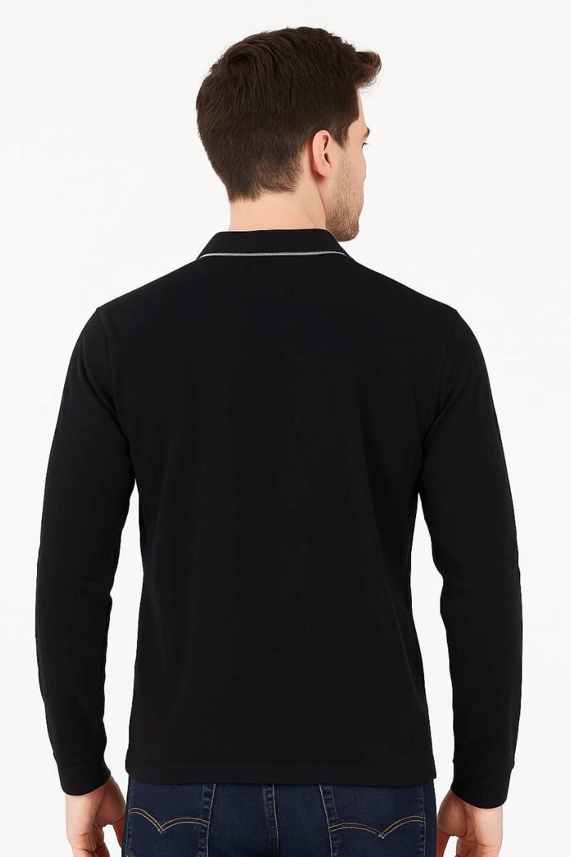 Erkek Polo Yaka Triko Kazak Yarım Fermuarlı Uzun Kollu Viskon Karışımlı Rahat Şık Günlük SİYAH