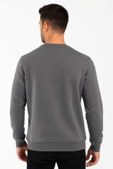 Erkek Baskılı Sweatshirt Uzun Kollu İçi Pamuklu Pamuk Polyester Karışımlı Kalın Dayanıklı Sıcak Tutan Sweat 675 FÜME