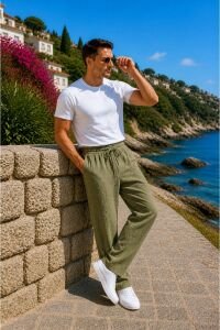 Pamuklu Yandan Cepli İpli Erkek Jagger Pantolon HAKİ HAKİ - S
