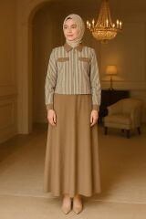 Irk Çizgili Etekli Takım Penye Kumaş Çift Cepli