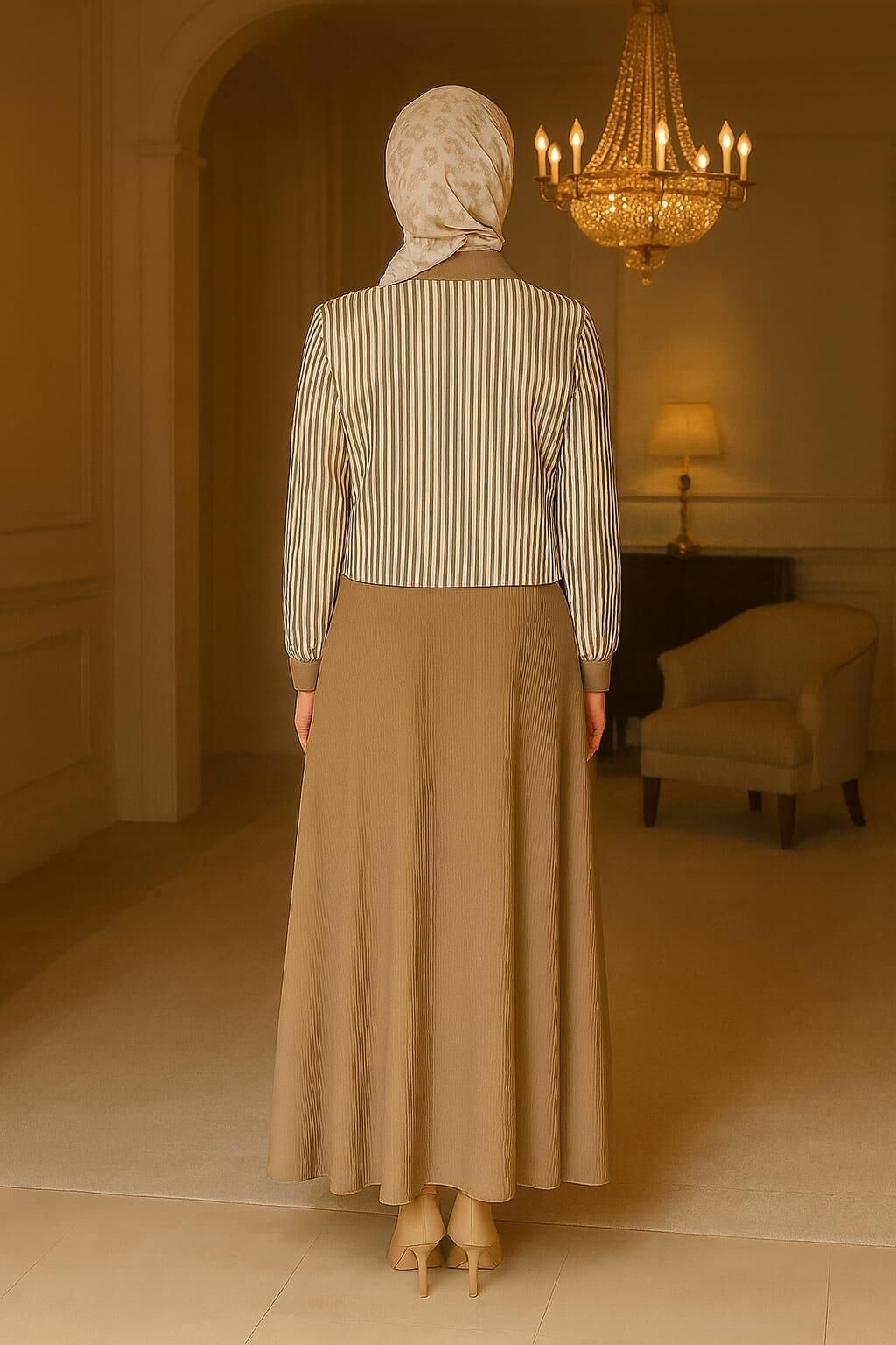 Irk Çizgili Etekli Takım Penye Kumaş Çift Cepli