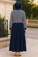 Irk Çizgili Etekli Takım Penye Kumaş Çift Cepli