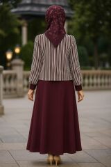 Irk Çizgili Etekli Takım Penye Kumaş Çift Cepli